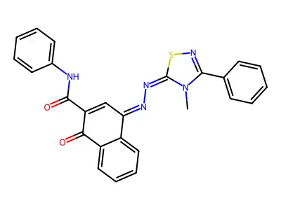 (4E)-4-[(E)-(4-methyl-3-phenyl-1,2,4-thiadiazol-5-ylidene)hydrazinylidene]-1-oxo-N-phenylnaphthalene-2-carboxamide structure