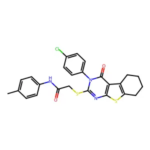 2-{[3-(4-chlorophenyl)-4-oxo-3,4,5,6,7,8-hexahydro[1]benzothieno[2,3-d]pyrimidin-2-yl]sulfanyl}-N-(4-methylphenyl)acetamide structure