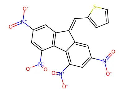 2-[(2,4,5,7-Tetranitrofluoren-9-ylidene)methyl]thiophene structure