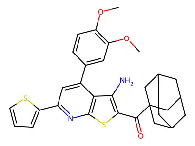 1-adamantyl-[3-amino-4-(3,4-dimethoxyphenyl)-6-thiophen-2-ylthieno[2,3-b]pyridin-2-yl]methanone structure