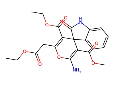 5'-ethyl 3'-methyl 2'-amino-6'-(2-ethoxy-2-oxoethyl)-1,3-dihydro-2-oxospiro[2H-indole-3,4'-(4'H)-pyran]-3',5'-dicarboxylate structure