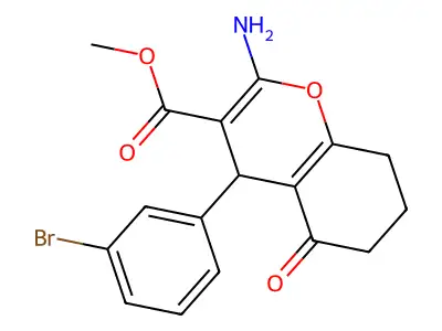 methyl 2-amino-4-(3-bromophenyl)-5-oxo-5,6,7,8-tetrahydro-4H-chromene-3-carboxylate structure