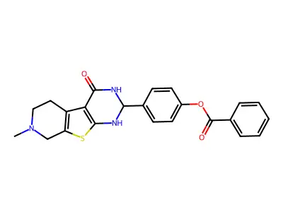 4-(7-methyl-4-oxo-1,2,3,4,5,6,7,8-octahydropyrido[4',3':4,5]thieno[2,3-d]pyrimidin-2-yl)phenyl benzoate structure