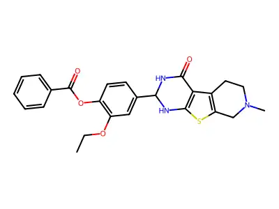 2-ethoxy-4-(4-hydroxy-7-methyl-1,2,5,6,7,8-hexahydropyrido[4',3':4,5]thieno[2,3-d]pyrimidin-2-yl)phenyl benzoate structure