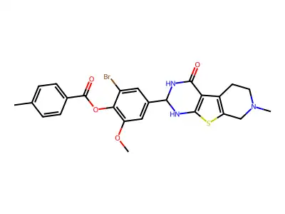 2-bromo-6-methoxy-4-(7-methyl-4-oxo-1,2,3,4,5,6,7,8-octahydropyrido[4',3':4,5]thieno[2,3-d]pyrimidin-2-yl)phenyl 4-methylbenzoate structure