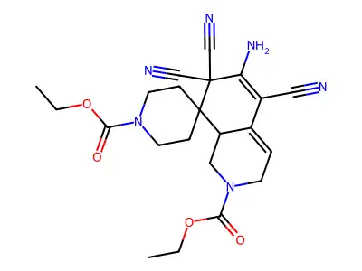 diethyl 6-amino-5,7,7-tricyano-7,8a-dihydro-1H-spiro[isoquinoline-8,4'-piperidine]-1',2(3H)-dicarboxylate structure