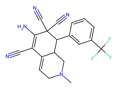 6-amino-2-methyl-8-[3-(trifluoromethyl)phenyl]-1,3,8,8a-tetrahydroisoquinoline-5,7,7-tricarbonitrile structure