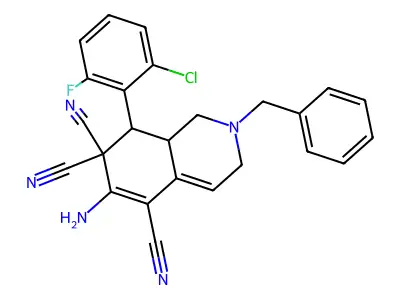 6-amino-2-benzyl-8-(2-chloro-6-fluorophenyl)-2,3,8,8a-tetrahydro-5,7,7(1H)-isoquinolinetricarbonitrile structure