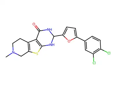 2-[5-(3,4-dichlorophenyl)-2-furyl]-7-methyl-2,3,5,6,7,8-hexahydropyrido[4',3':4,5]thieno[2,3-d]pyrimidin-4(1H)-one structure