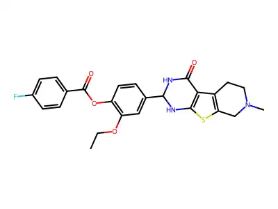 2-ethoxy-4-(7-methyl-4-oxo-1,2,3,4,5,6,7,8-octahydropyrido[4',3':4,5]thieno[2,3-d]pyrimidin-2-yl)phenyl 4-fluorobenzoate structure