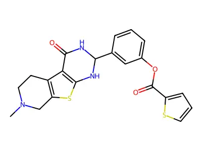 3-(7-methyl-4-oxo-1,2,3,4,5,6,7,8-octahydropyrido[4',3':4,5]thieno[2,3-d]pyrimidin-2-yl)phenyl 2-thiophenecarboxylate structure