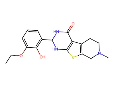 2-(3-ethoxy-2-hydroxyphenyl)-7-methyl-2,3,5,6,7,8-hexahydropyrido[4',3':4,5]thieno[2,3-d]pyrimidin-4(1H)-one structure