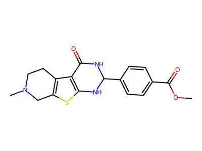 methyl 4-(7-methyl-4-oxo-1,2,3,4,5,6,7,8-octahydropyrido[4',3':4,5]thieno[2,3-d]pyrimidin-2-yl)benzoate structure