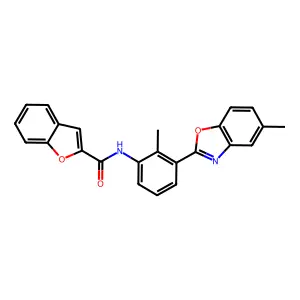 N-[2-methyl-3-(5-methyl-1,3-benzoxazol-2-yl)phenyl]-1-benzofuran-2-carboxamide structure