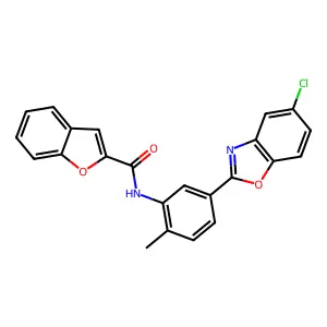 N-[5-(5-chloro-1,3-benzoxazol-2-yl)-2-methylphenyl]-1-benzofuran-2-carboxamide structure
