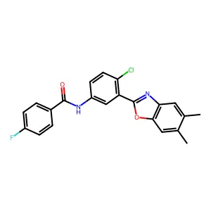 N-[4-chloro-3-(5,6-dimethyl-1,3-benzoxazol-2-yl)phenyl]-4-fluorobenzamide structure