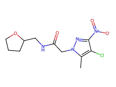 2-(4-chloro-5-methyl-3-nitropyrazol-1-yl)-N-(oxolan-2-ylmethyl)acetamide structure