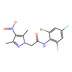 N-(2-bromo-4,6-difluorophenyl)-2-(3,5-dimethyl-4-nitropyrazol-1-yl)acetamide structure