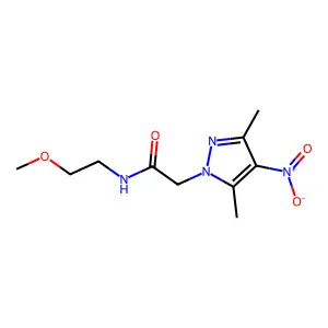 2-(3,5-dimethyl-4-nitropyrazol-1-yl)-N-(2-methoxyethyl)acetamide structure