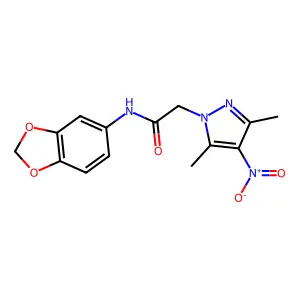 N-(1,3-benzodioxol-5-yl)-2-(3,5-dimethyl-4-nitropyrazol-1-yl)acetamide structure