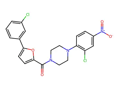 [4-(2-chloro-4-nitrophenyl)piperazin-1-yl]-[5-(3-chlorophenyl)furan-2-yl]methanone structure