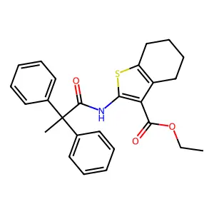 ethyl 2-[(2,2-diphenylpropanoyl)amino]-4,5,6,7-tetrahydro-1-benzothiophene-3-carboxylate structure
