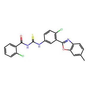 N-(2-chlorobenzoyl)-N'-[4-chloro-3-(6-methyl-1,3-benzoxazol-2-yl)phenyl]thiourea structure