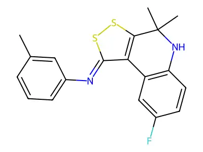 N-(8-fluoro-4,4-dimethyl-4,5-dihydro-1H-[1,2]dithiolo[3,4-c]quinolin-1-ylidene)-N-(3-methylphenyl)amine structure