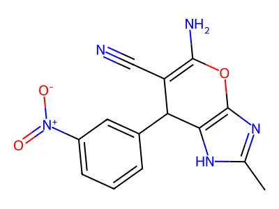 5-amino-2-methyl-7-(3-nitrophenyl)-1,7-dihydropyrano[2,3-d]imidazole-6-carbonitrile structure
