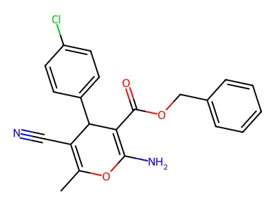 benzyl 2-amino-4-(4-chlorophenyl)-5-cyano-6-methyl-4H-pyran-3-carboxylate structure