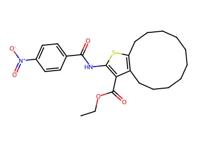 ethyl 2-[(4-nitrobenzoyl)amino]-4,5,6,7,8,9,10,11,12,13-decahydrocyclododeca[b]thiophene-3-carboxylate structure