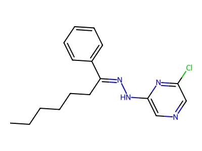 6-chloro-N-(1-phenylheptylideneamino)pyrazin-2-amine structure