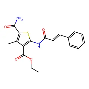 ethyl 5-carbamoyl-4-methyl-2-[[(E)-3-phenylprop-2-enoyl]amino]thiophene-3-carboxylate structure