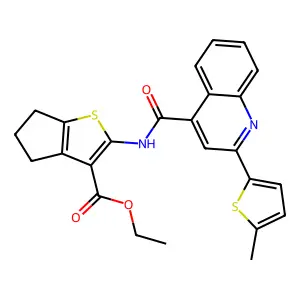 ethyl 2-({[2-(5-methyl-2-thienyl)-4-quinolinyl]carbonyl}amino)-5,6-dihydro-4H-cyclopenta[b]thiophene-3-carboxylate structure