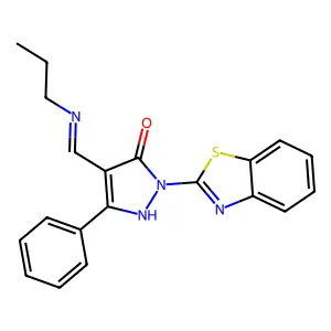 2-(1,3-benzothiazol-2-yl)-5-phenyl-4-[(propylimino)methyl]-1,2-dihydro-3H-pyrazol-3-one structure