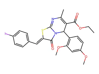 ethyl (2Z)-5-(2,4-dimethoxyphenyl)-2-[(4-iodophenyl)methylidene]-7-methyl-3-oxo-5H-[1,3]thiazolo[3,2-a]pyrimidine-6-carboxylate structure