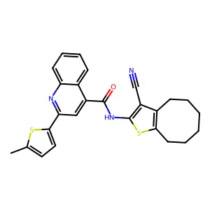 N-(3-cyano-4,5,6,7,8,9-hexahydrocycloocta[b]thiophen-2-yl)-2-(5-methylthiophen-2-yl)quinoline-4-carboxamide structure