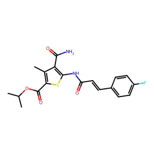 propan-2-yl 4-carbamoyl-5-[[(E)-3-(4-fluorophenyl)prop-2-enoyl]amino]-3-methylthiophene-2-carboxylate structure