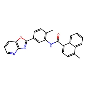 4-methyl-N-[2-methyl-5-([1,3]oxazolo[4,5-b]pyridin-2-yl)phenyl]naphthalene-1-carboxamide structure