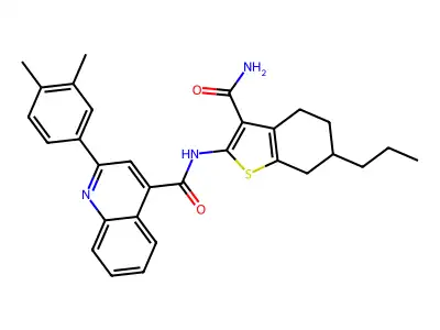 N-(3-carbamoyl-6-propyl-4,5,6,7-tetrahydro-1-benzothiophen-2-yl)-2-(3,4-dimethylphenyl)quinoline-4-carboxamide structure