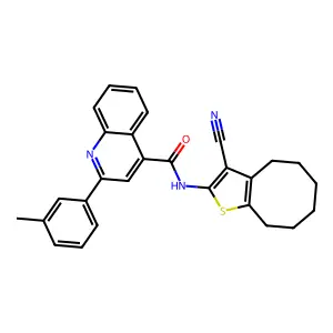 N-(3-cyano-4,5,6,7,8,9-hexahydrocycloocta[b]thiophen-2-yl)-2-(3-methylphenyl)quinoline-4-carboxamide structure