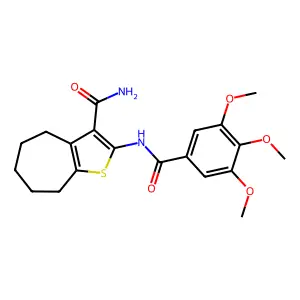 2-[(3,4,5-trimethoxybenzoyl)amino]-5,6,7,8-tetrahydro-4H-cyclohepta[b]thiophene-3-carboxamide structure