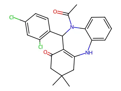 10-acetyl-11-(2,4-dichlorophenyl)-3,3-dimethyl-2,3,4,5,10,11-hexahydro-1H-dibenzo[b,e][1,4]diazepin-1-one structure