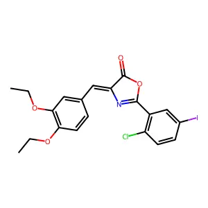 2-(2-chloro-5-iodophenyl)-4-(3,4-diethoxybenzylidene)-1,3-oxazol-5(4H)-one structure