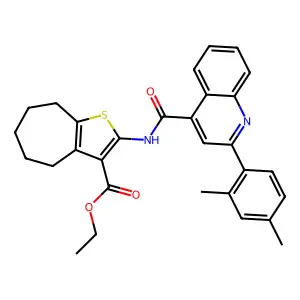 ethyl 2-[[2-(2,4-dimethylphenyl)quinoline-4-carbonyl]amino]-5,6,7,8-tetrahydro-4H-cyclohepta[b]thiophene-3-carboxylate structure