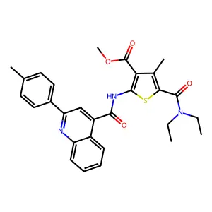 methyl 5-(diethylcarbamoyl)-4-methyl-2-({[2-(4-methylphenyl)quinolin-4-yl]carbonyl}amino)thiophene-3-carboxylate structure
