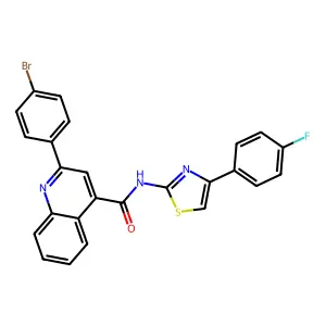 2-(4-bromophenyl)-N-[4-(4-fluorophenyl)-1,3-thiazol-2-yl]quinoline-4-carboxamide structure