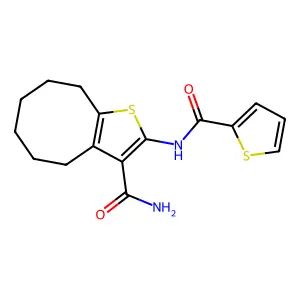 2-(thiophene-2-carbonylamino)-4,5,6,7,8,9-hexahydrocycloocta[b]thiophene-3-carboxamide structure