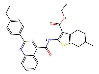 ethyl 2-[[2-(4-ethylphenyl)quinoline-4-carbonyl]amino]-6-methyl-4,5,6,7-tetrahydro-1-benzothiophene-3-carboxylate structure