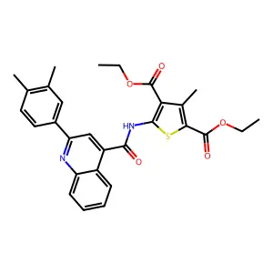 diethyl 5-[[2-(3,4-dimethylphenyl)quinoline-4-carbonyl]amino]-3-methylthiophene-2,4-dicarboxylate structure